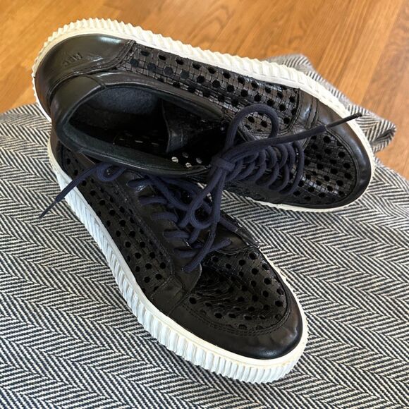 MUSSE & CLOUD Black Cacey Woven Perforated Leather Flatform Creeper Sneakers 9 - Picture 5 of 16